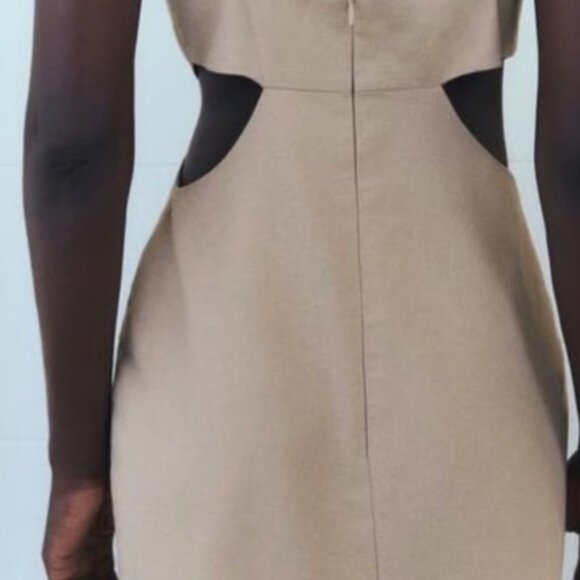 ZARA  Women's Floral Cut Out Dress Tan Adjustable Straps - Picture 6 of 6